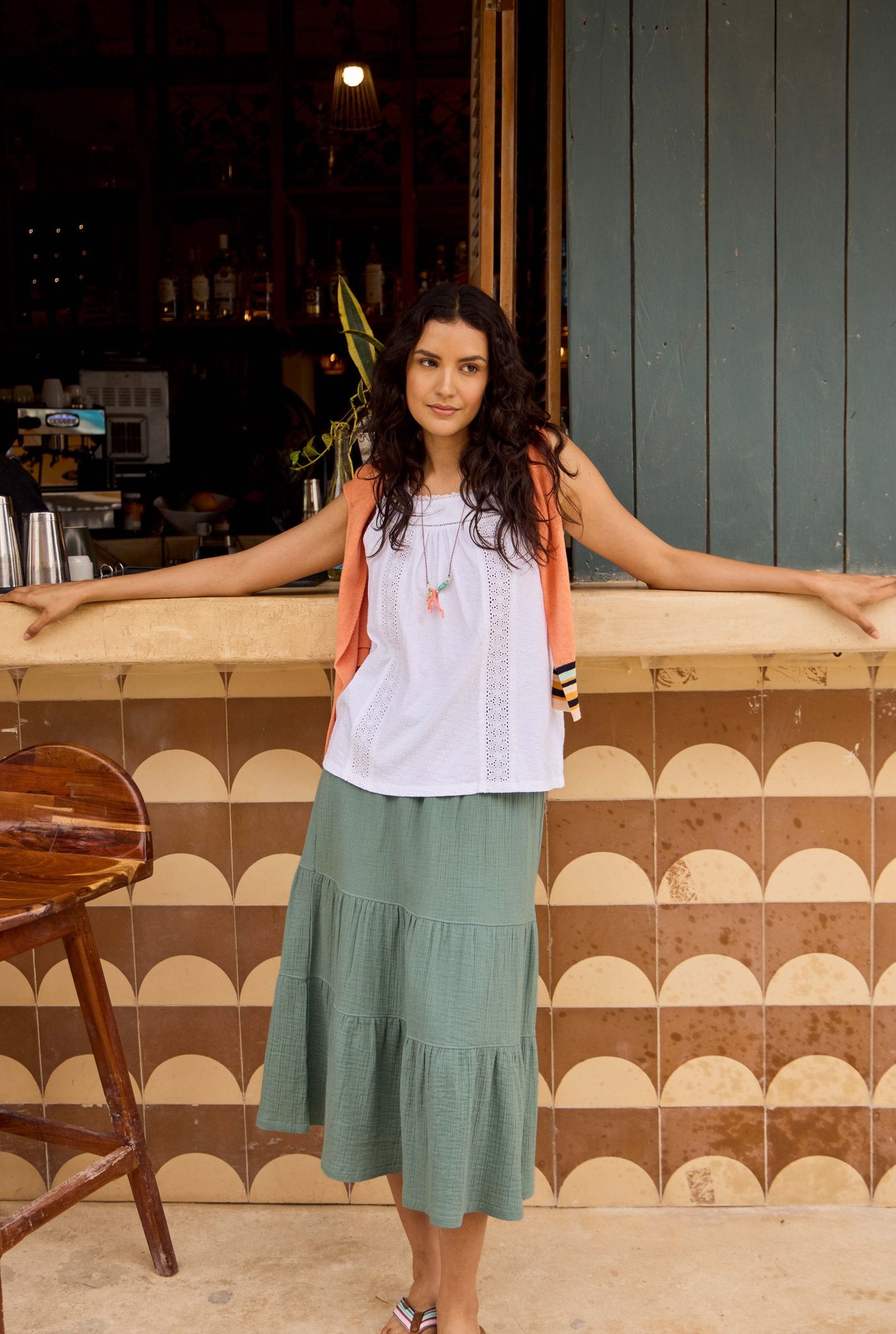 Women's Lathika Organic Cotton Tiered Midi Skirt | Weird Fish | Portwest - The Outdoor Shop