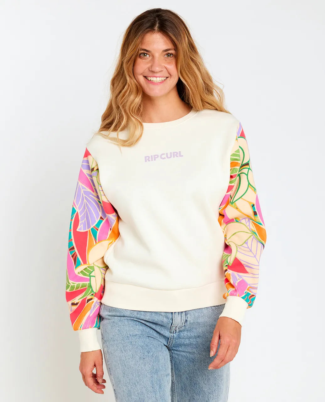 Rip Curl Women's Wavy Print Sleeves Crew Fleece