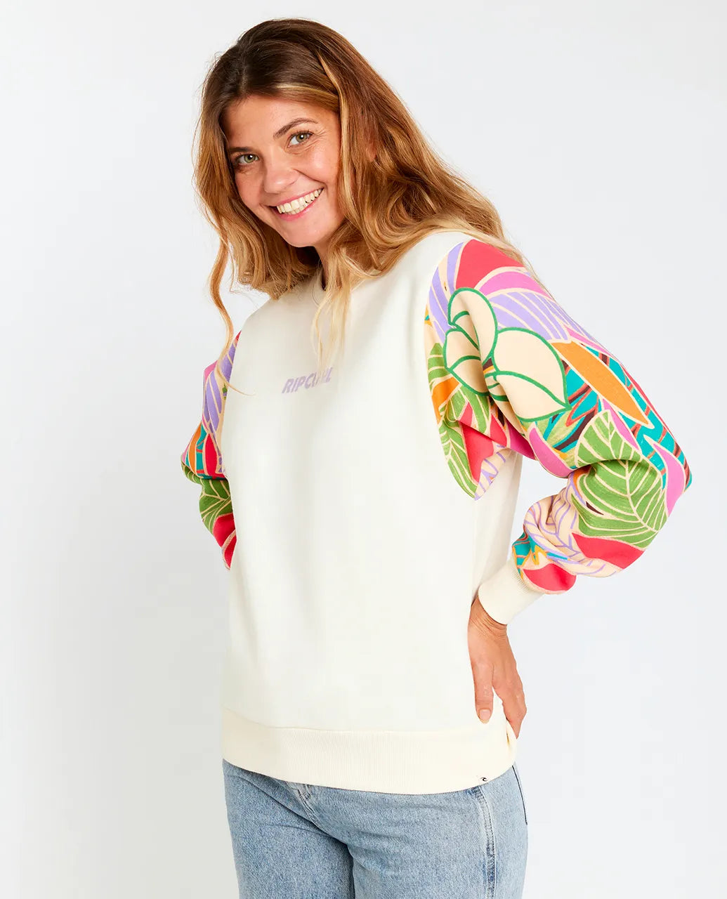 Rip Curl Women's Wavy Print Sleeves Crew Fleece