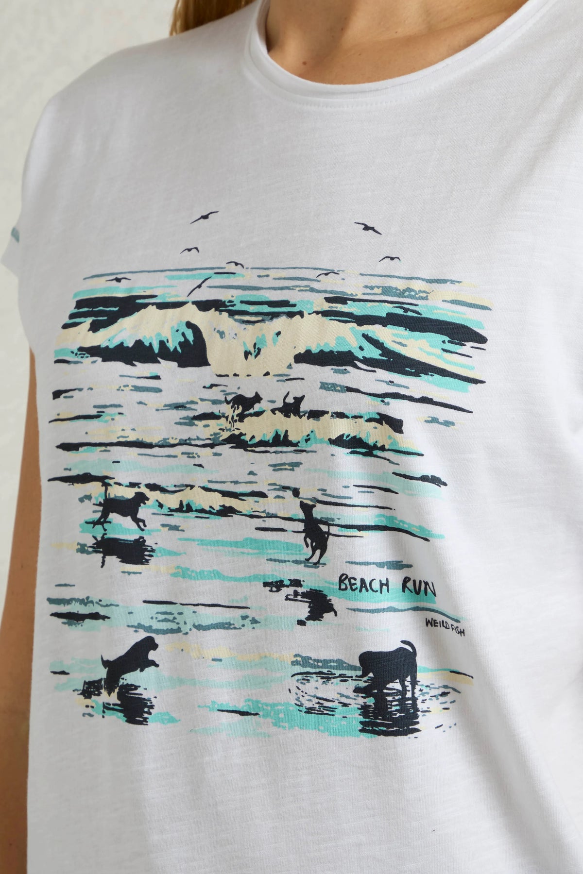Women's Beach Run Organic Cotton Front Print Graphic T-Shirt | Weird Fish | Portwest - The Outdoor Shop