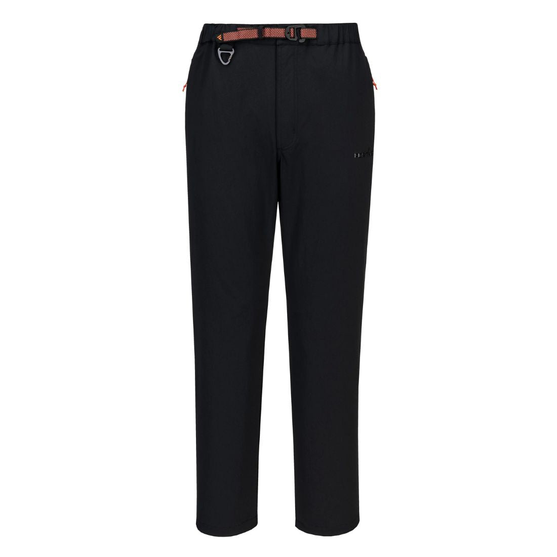 Black pants with a brown belt on a white background