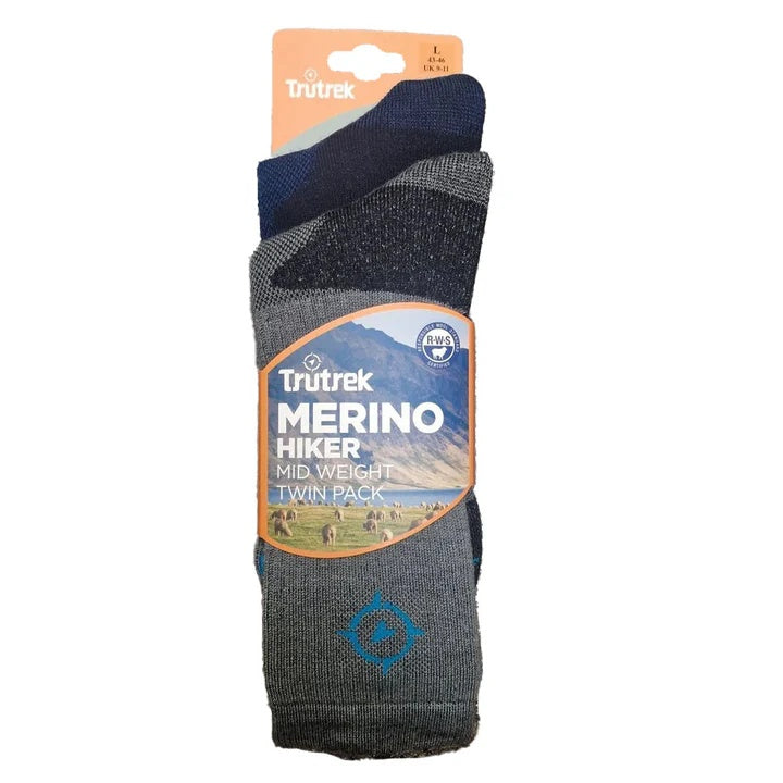 TruTrek Unisex Merino Hiker Midweight 2-Pack Hiking Sock