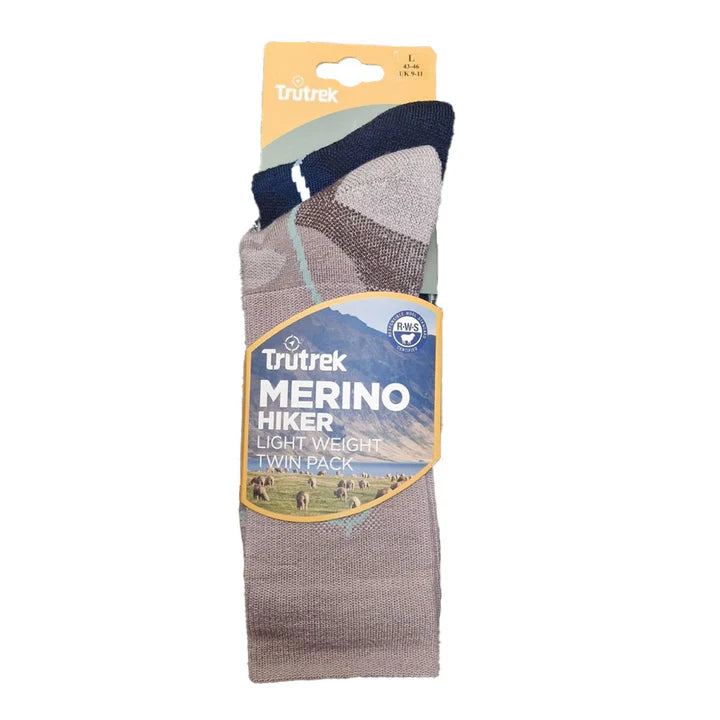 TruTrek Unisex Merino Hiker Lightweight 2-Pack Hiking Socks